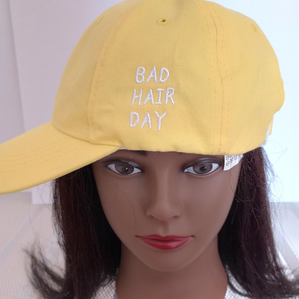 Womens Bad Hair Day Yellow Baseball Cap, OS